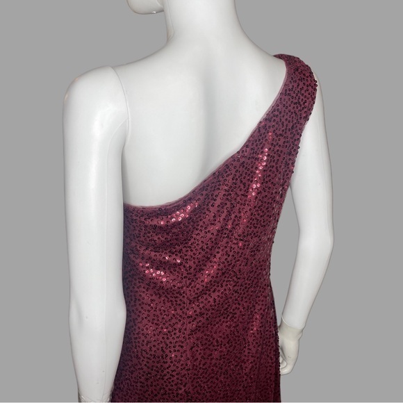 Adrianna Papell Burgundy One Shoulder Mermaid Style Sequins Dress - Picture 3 of 5